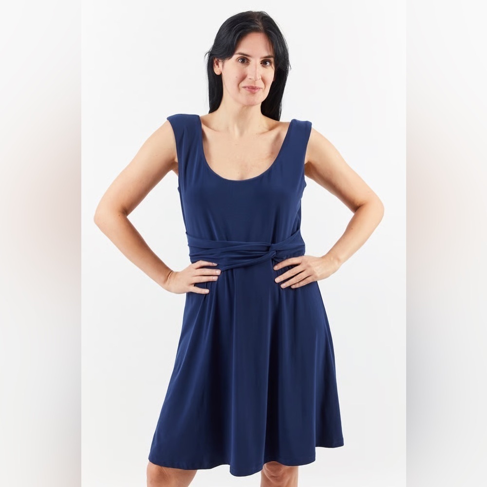 Lauren Ralph Lauren Navy Blue Jersey Stretch Twist Front Swing Dress Size 16